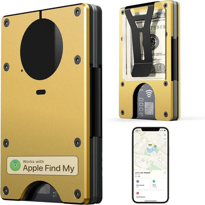 Wallet with Built in Airtag Chip, RFID Blocking Credit Card Holder,  Compatible with Find My iOS Only, Detachable Money Clip