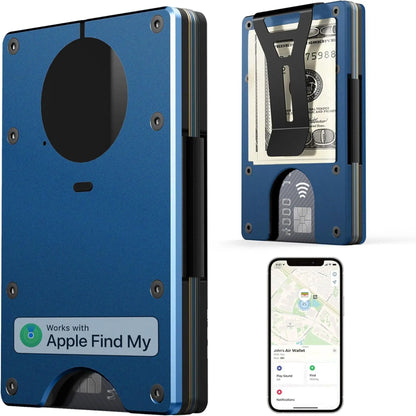Wallet with Built in Airtag Chip, RFID Blocking Credit Card Holder,  Compatible with Find My iOS Only, Detachable Money Clip