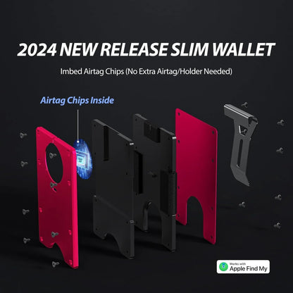 Wallet with Built in Airtag Chip, RFID Blocking Credit Card Holder,  Compatible with Find My iOS Only, Detachable Money Clip