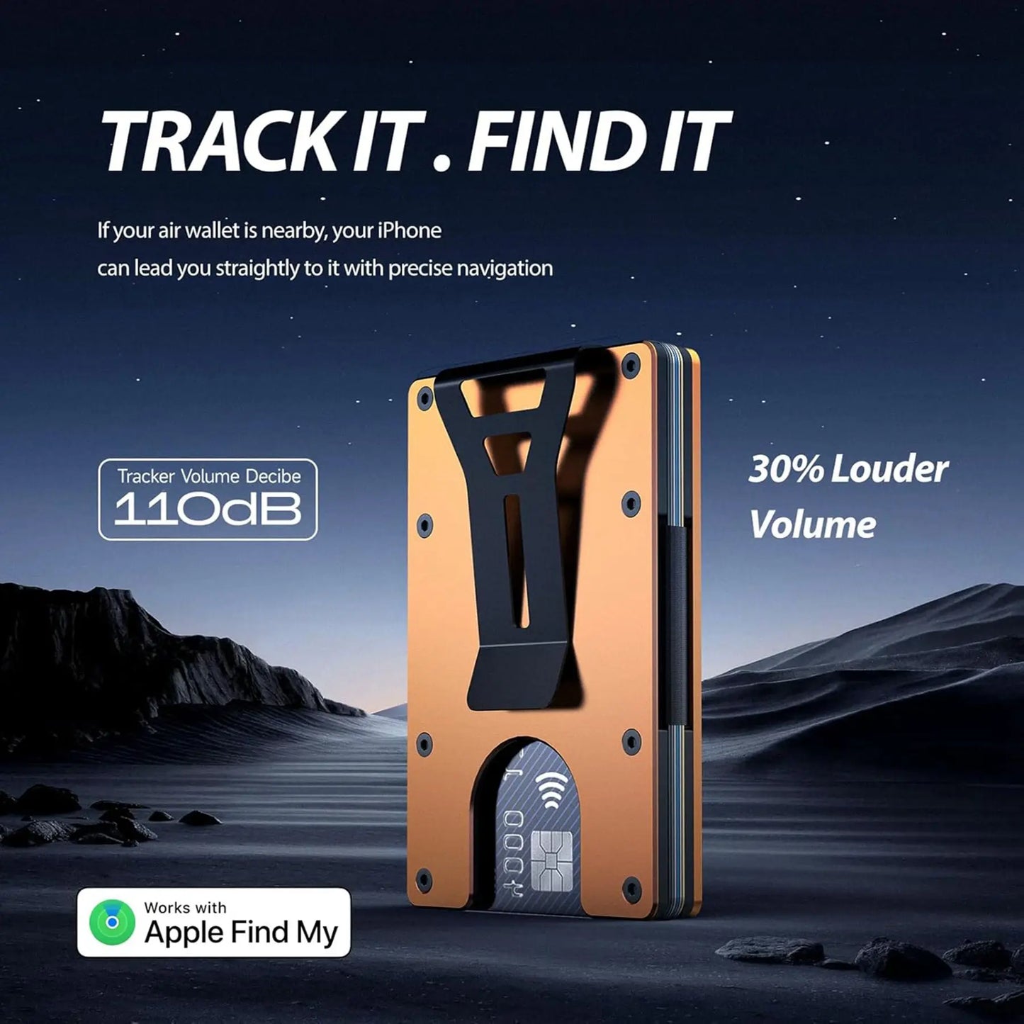 Wallet with Built in Airtag Chip, RFID Blocking Credit Card Holder,  Compatible with Find My iOS Only, Detachable Money Clip