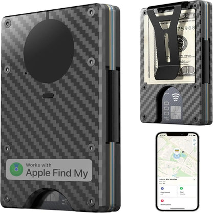 Wallet with Built in Airtag Chip, RFID Blocking Credit Card Holder,  Compatible with Find My iOS Only, Detachable Money Clip