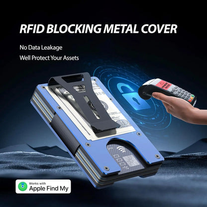 Wallet with Built in Airtag Chip, RFID Blocking Credit Card Holder,  Compatible with Find My iOS Only, Detachable Money Clip