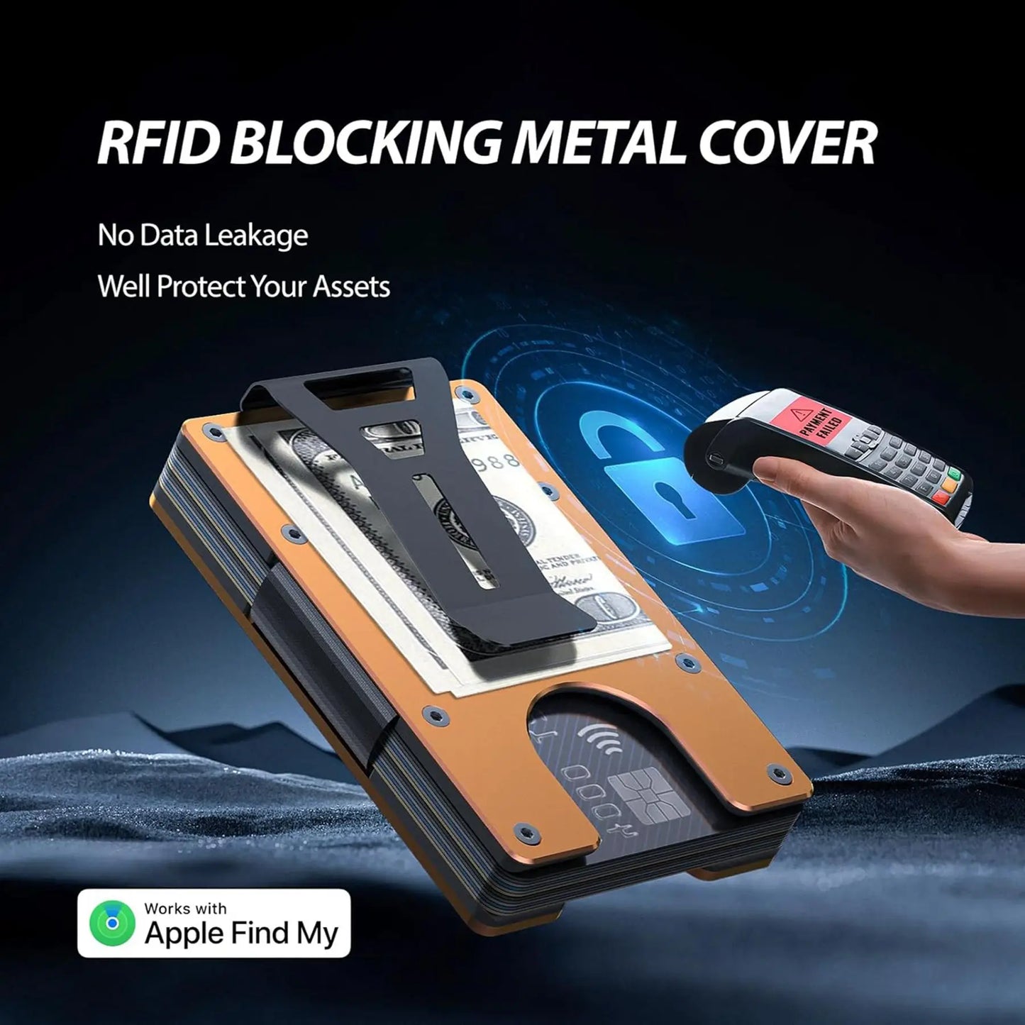 Wallet with Built in Airtag Chip, RFID Blocking Credit Card Holder,  Compatible with Find My iOS Only, Detachable Money Clip