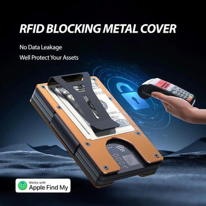 Wallet with Built in Airtag Chip, RFID Blocking Credit Card Holder,  Compatible with Find My iOS Only, Detachable Money Clip