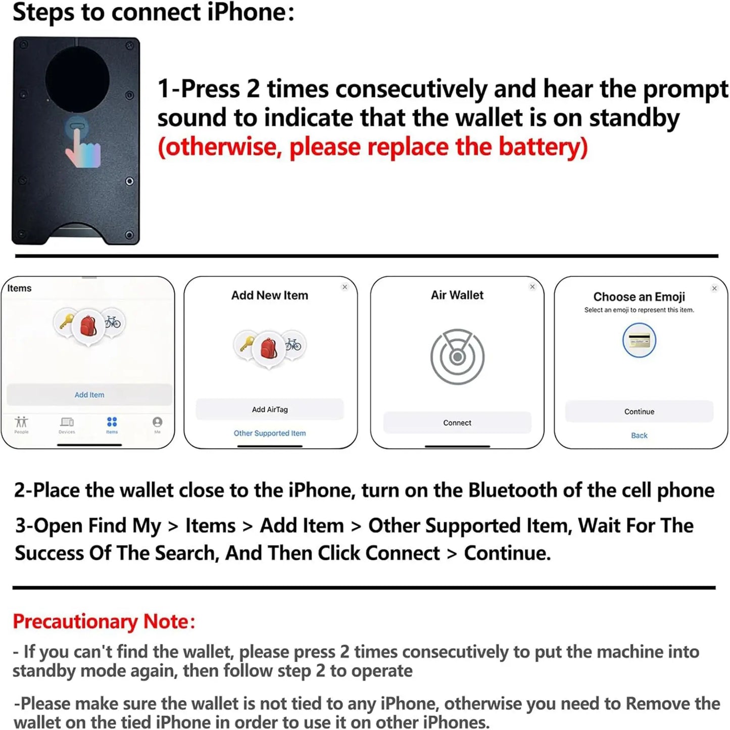 Wallet with Built in Airtag Chip, RFID Blocking Credit Card Holder,  Compatible with Find My iOS Only, Detachable Money Clip