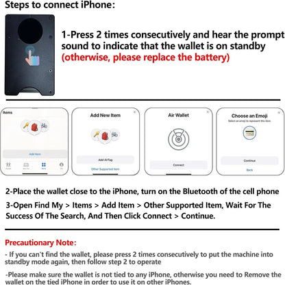 Wallet with Built in Airtag Chip, RFID Blocking Credit Card Holder,  Compatible with Find My iOS Only, Detachable Money Clip