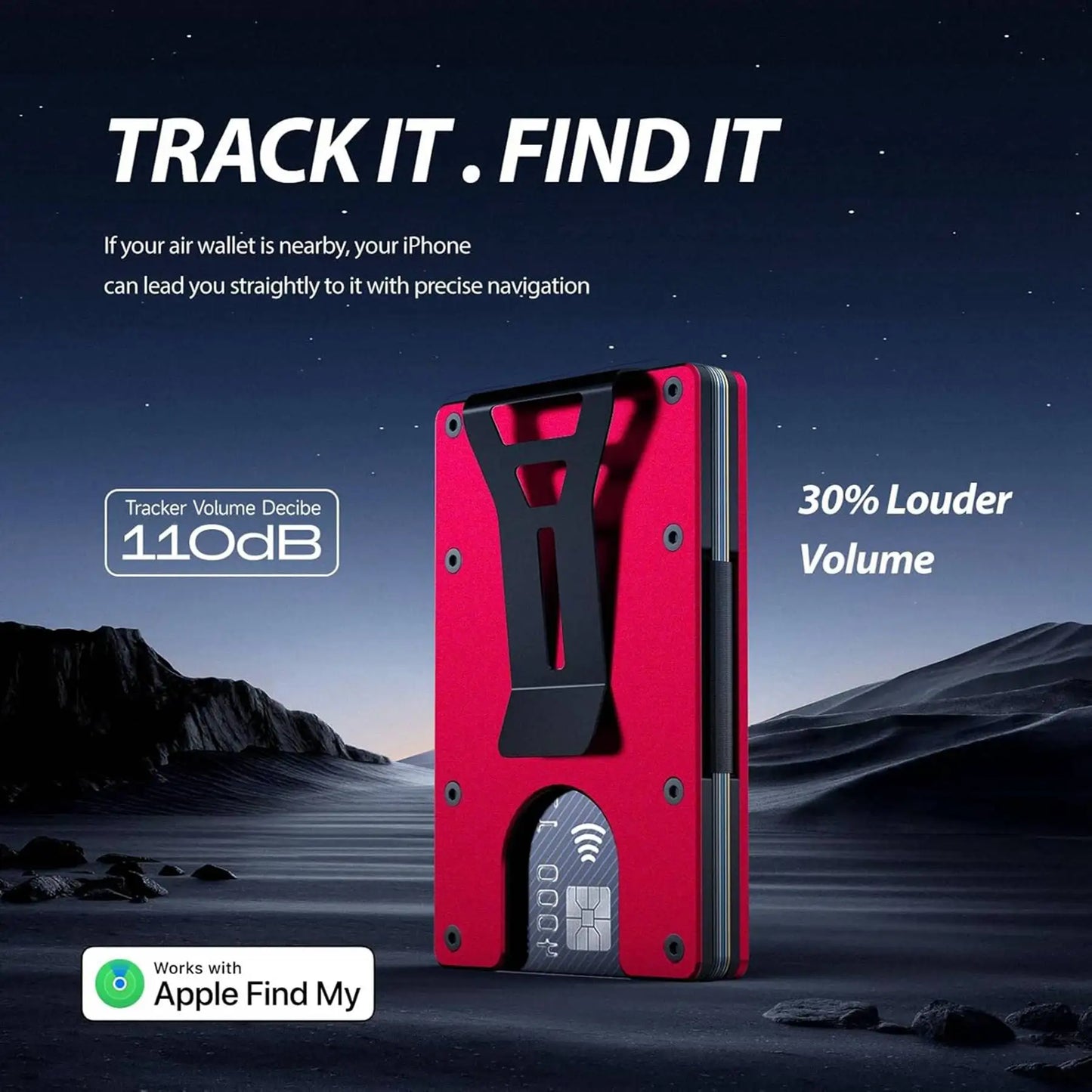 Wallet with Built in Airtag Chip, RFID Blocking Credit Card Holder,  Compatible with Find My iOS Only, Detachable Money Clip