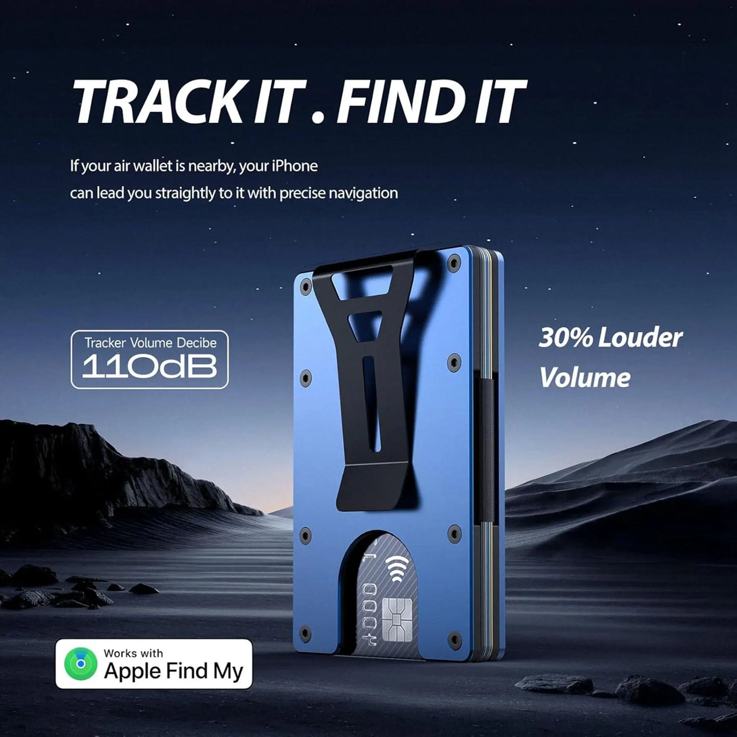 Wallet with Built in Airtag Chip, RFID Blocking Credit Card Holder,  Compatible with Find My iOS Only, Detachable Money Clip