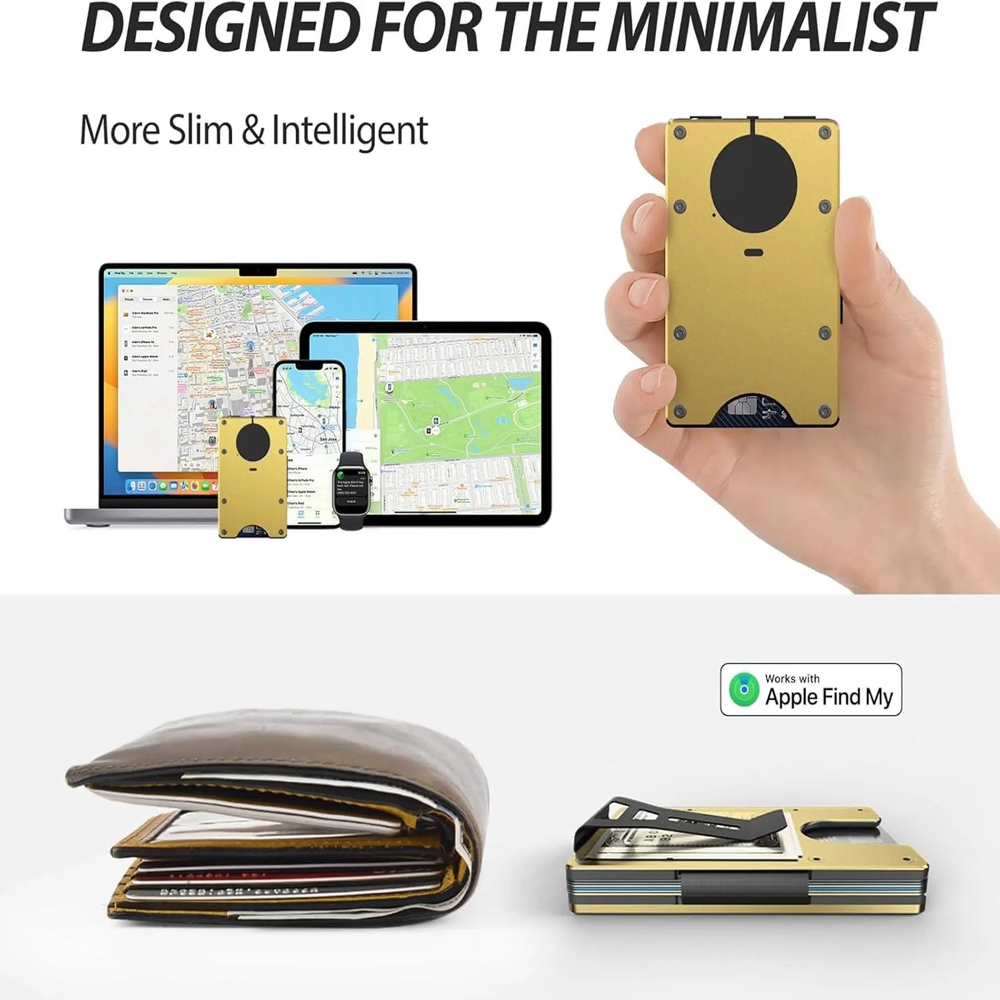 Wallet with Built in Airtag Chip, RFID Blocking Credit Card Holder,  Compatible with Find My iOS Only, Detachable Money Clip