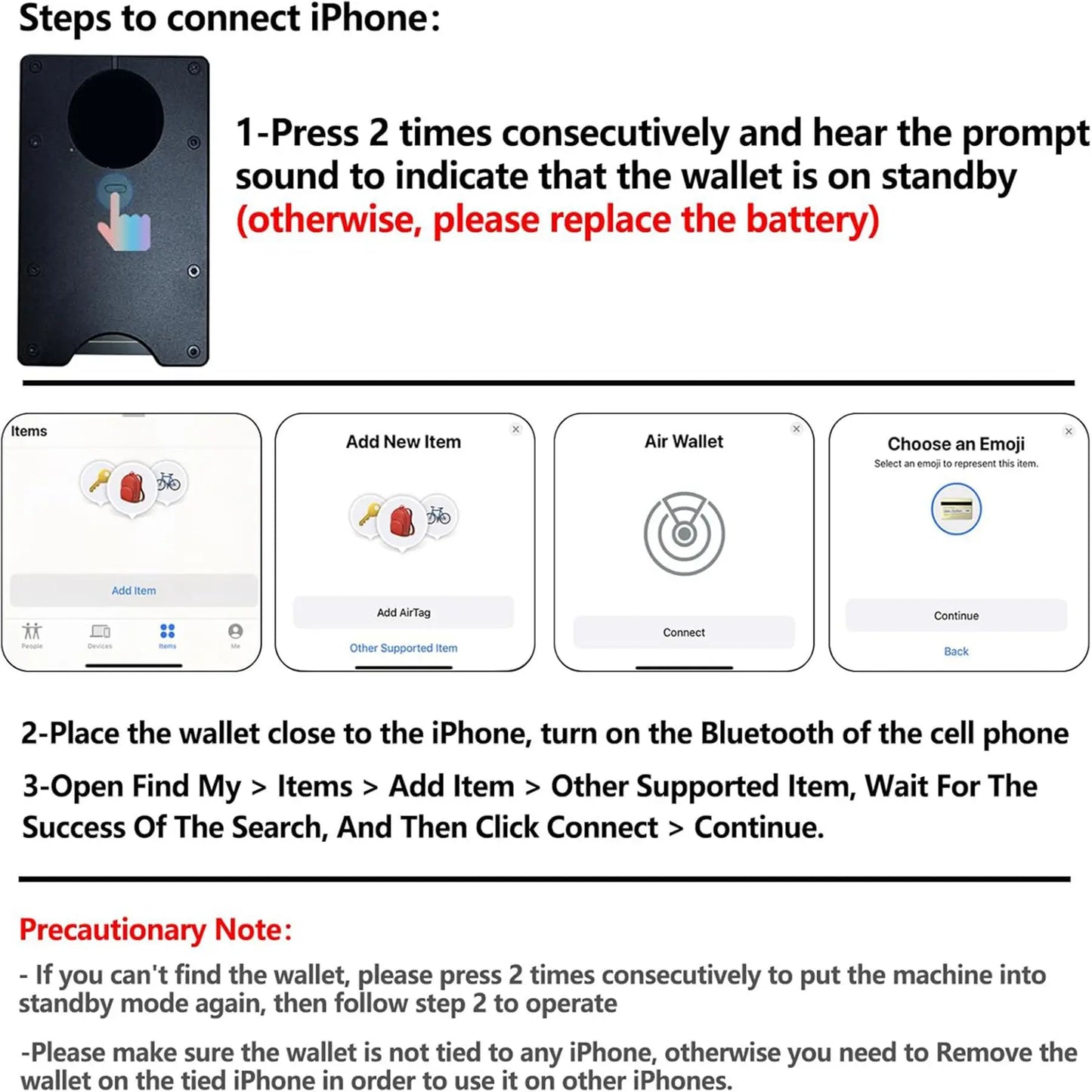 Wallet with Built in Airtag Chip, RFID Blocking Credit Card Holder,  Compatible with Find My iOS Only, Detachable Money Clip