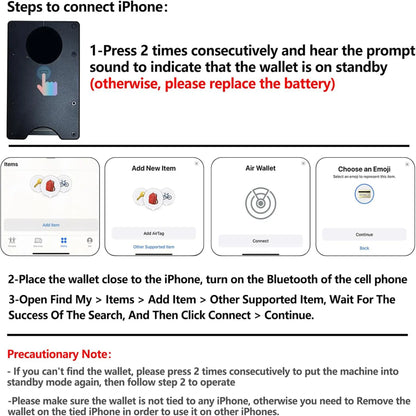 Wallet with Built in Airtag Chip, RFID Blocking Credit Card Holder,  Compatible with Find My iOS Only, Detachable Money Clip