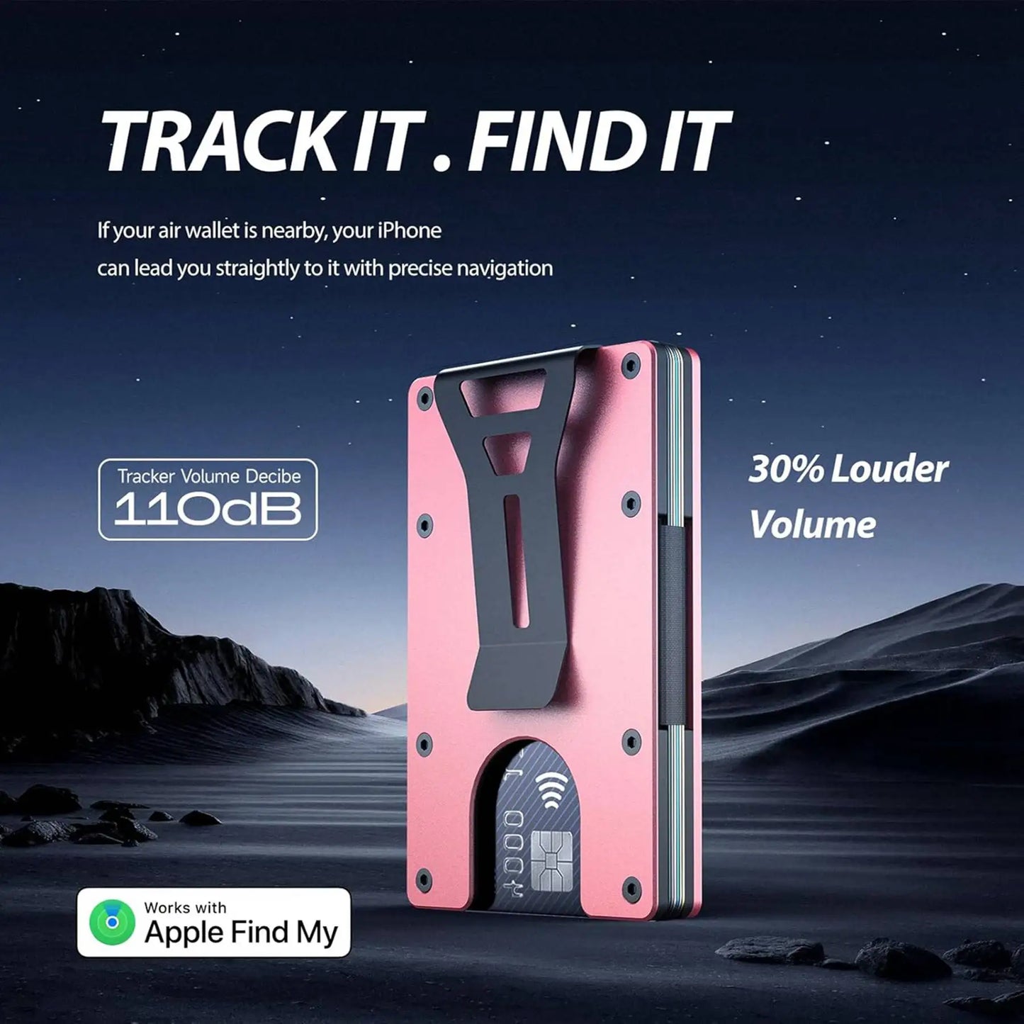 Wallet with Built in Airtag Chip, RFID Blocking Credit Card Holder,  Compatible with Find My iOS Only, Detachable Money Clip