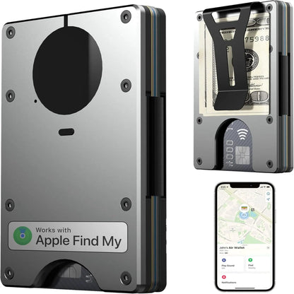 Wallet with Built in Airtag Chip, RFID Blocking Credit Card Holder,  Compatible with Find My iOS Only, Detachable Money Clip