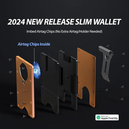 Wallet with Built in Airtag Chip, RFID Blocking Credit Card Holder,  Compatible with Find My iOS Only, Detachable Money Clip