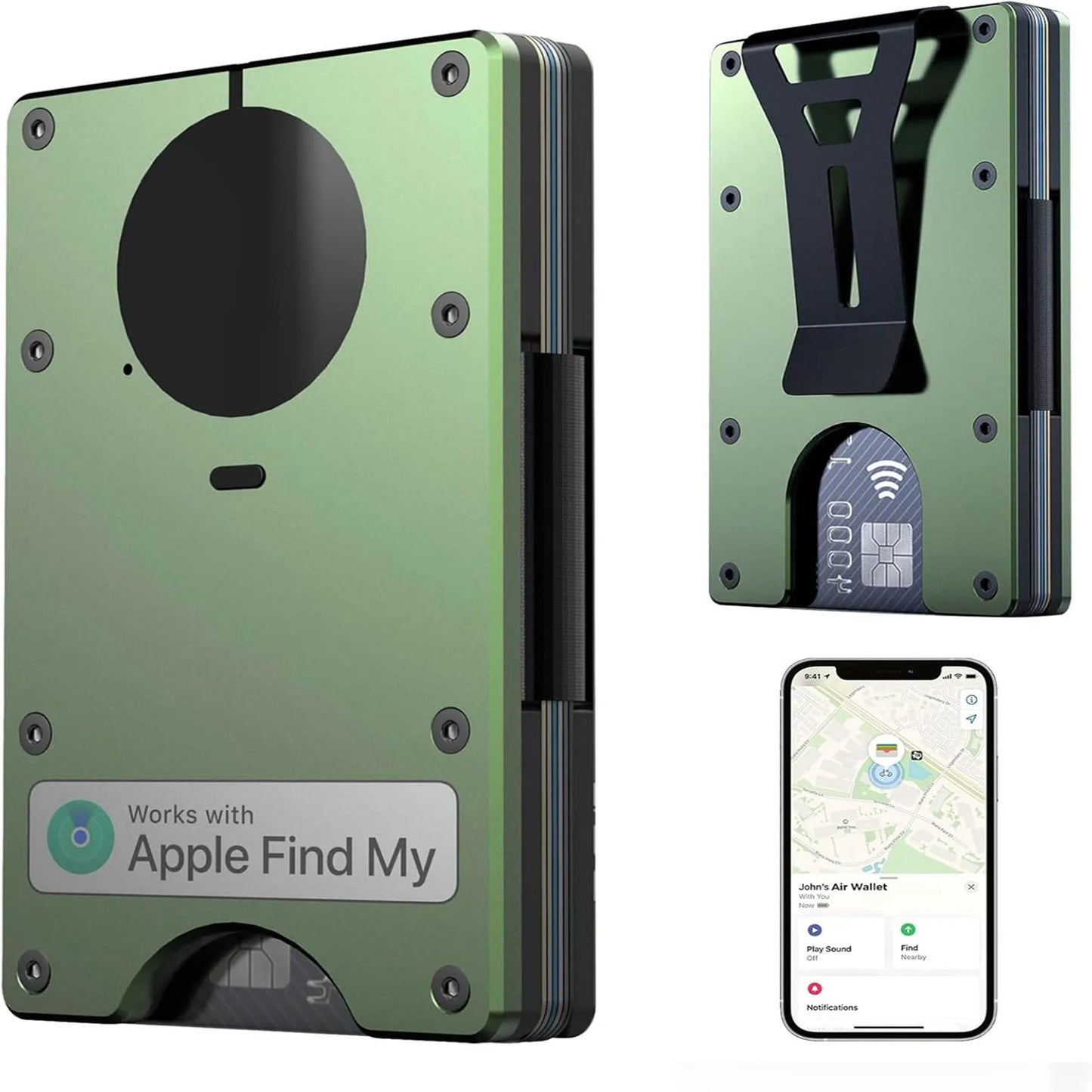 Wallet with Built in Airtag Chip, RFID Blocking Credit Card Holder,  Compatible with Find My iOS Only, Detachable Money Clip